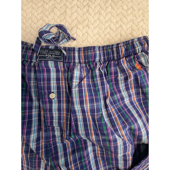 Polo Ralph Lauren Mens XL Plaid Boxer Pajama Lounge Pants Blue Orange - Picture 1 of 6